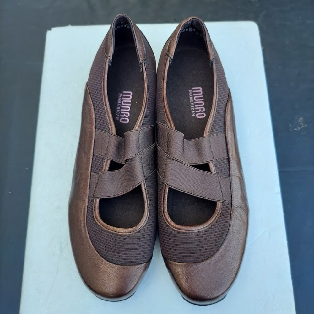 Munro American Tess Dual Strap Shock Absorbing Heel Bronze Slip on Shoes - US 9W